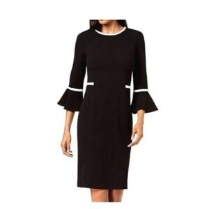 Calvin Klein black piped bell sleeves sheath dress. Women’s size 4.